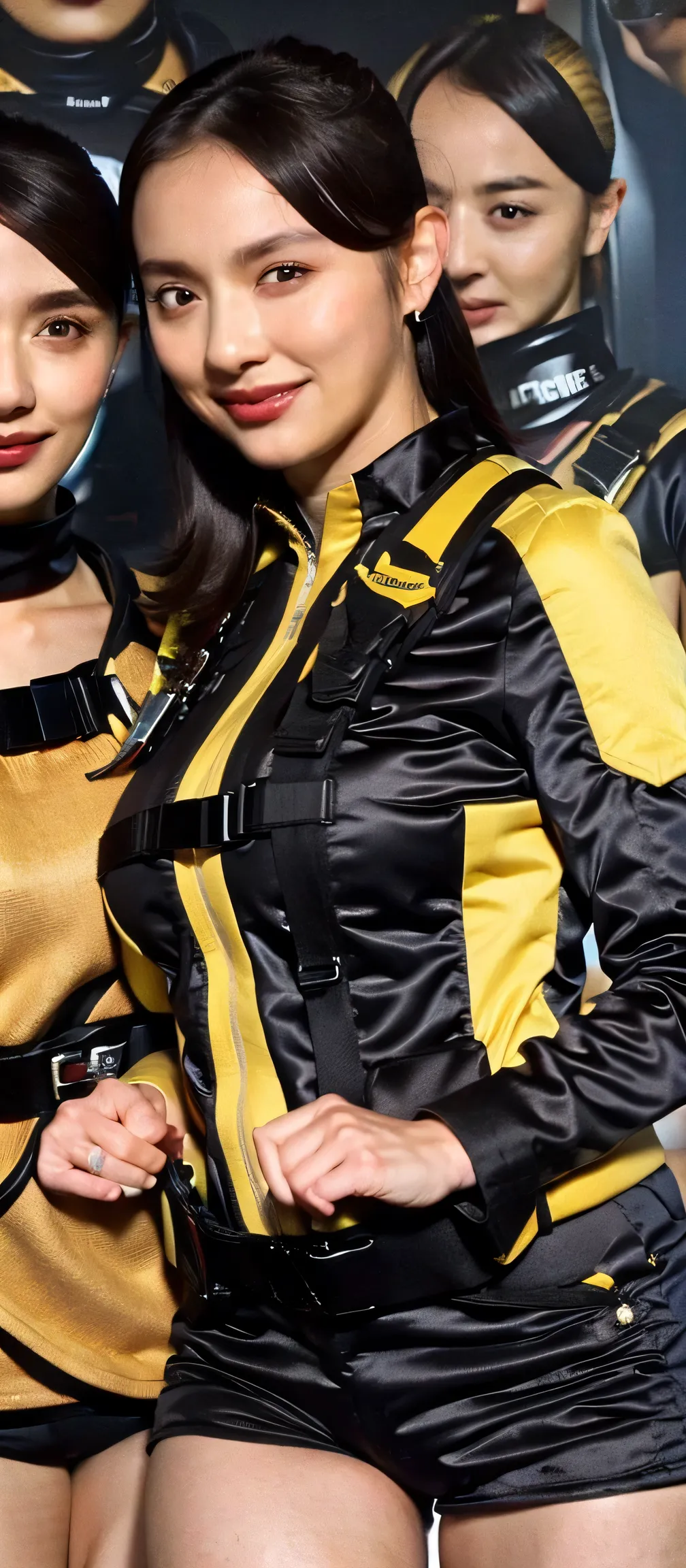 (   very realistic ), ( top quality), ((round,     SMALL AND PRECISE FACE    )),short shorts,black shorts, boots, butt,jacket,shorts, black hair ,big boobs, big boobs, adult woman , Her breasts are so big and plump   .,  ,   The clothes are perfect for her...