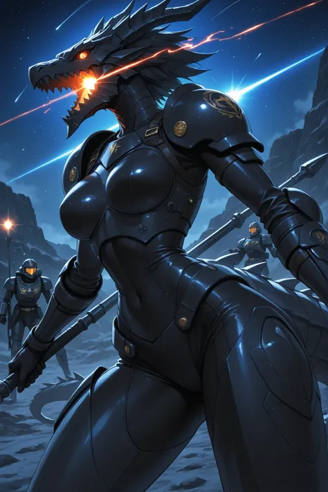 a beautiful woman ride on the strict dragon, a pair of sexy warriors ride on the strict real dragons, beautiful face, she is a slender warrior with an alluring glow and explosive strength, they are time troopers who appeared beyond time and space, 
even th...