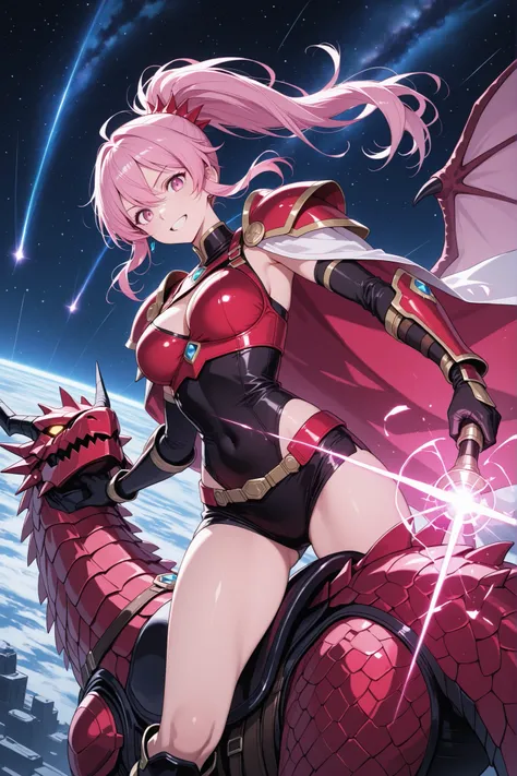 a beautiful woman ride on the strict dragon, a pair of sexy warriors ride on the strict real dragons, beautiful face, she is a slender warrior with an alluring glow and explosive strength, they are time troopers who appeared beyond time and space, 
even th...