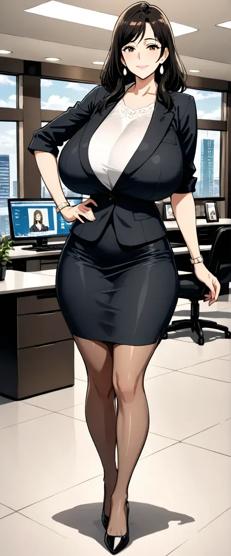 Ultra High Definition, very detailed pictures of zombies wandering, 8k, absurd:1.2), Japanese women, solo, Mature Woman, long black hair , sober bang, beautiful character design in the office room, Perfect Contrast, perfect resettlement , anatomically accu...