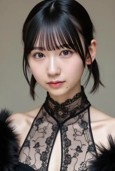 This photo shows a cute Japanese woman, goth fashion,
The image is of very high quality, with clear skin texture.
The focus is on her face.
The focus is very sharp.
Her whole body is in the picture.
Her facial expression is sexy.
She is facing forward.
Sh...