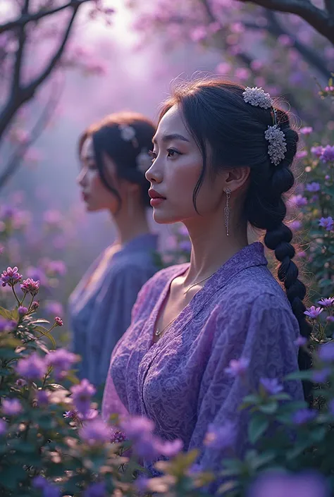 combine these two picture into violet evergreen style make It real a possible because we do have picture together then plss don't swap the faces