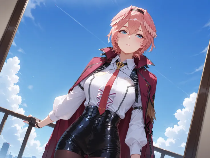 solo,masterpiece,best quality, amazing quality, highres, absurdres, very aesthetic, high resolution, ultra detailed, perfect details,(masterpiece, detailed:1.2),luiIL,luidef, head wings, short hair, hairband, puffy long sleeves, collared shirt, high-waist ...