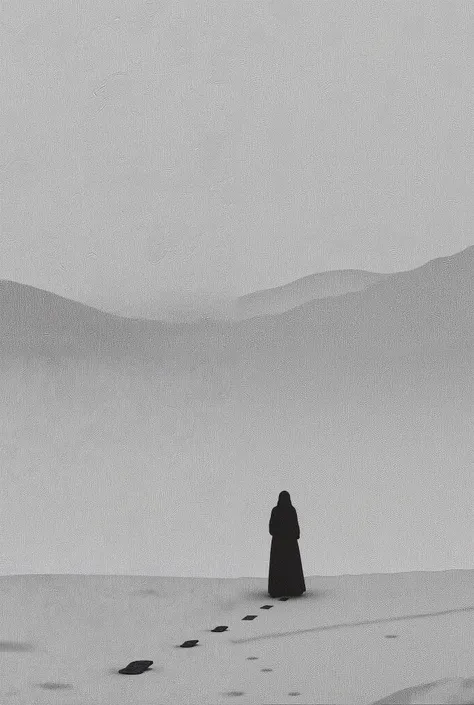 Depressive Black,Footprints left in a snowy field、landscape,