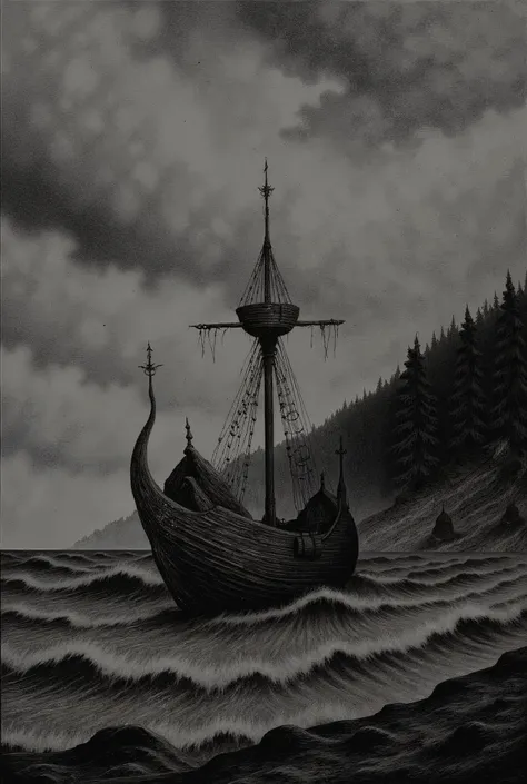 Depressive Black,viking ship,seaside