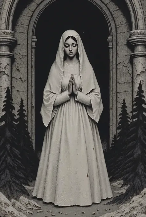 Depressive Black,medival,nun costume,beautiful girl face,praying hands,grief,sadness,solitude