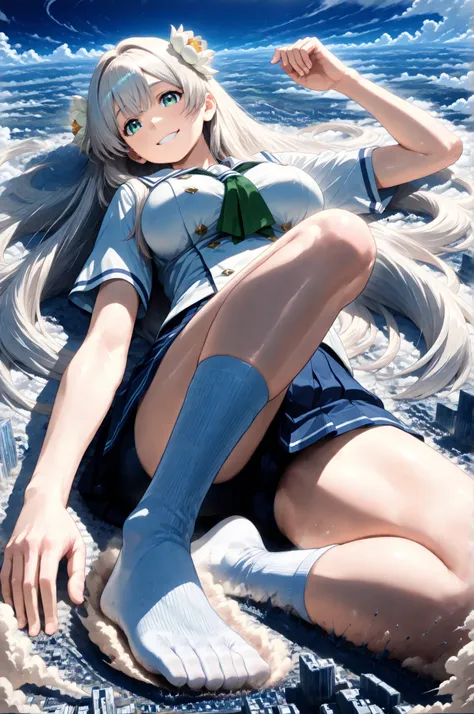 ((lying on the ground super close super close big boobs super close hands super close)), Twins Clone Lily Hug, Clones crowd,
(very super big breasts, moist female body, beautiful skin, Clothed woman, summer schoolgirl uniform, miniskirt, white socks, Rin々...