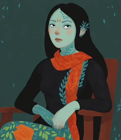 1girl, 2d art, flat colors, full body portrait, black clothes, dynamic poses, simple black eyes, gouache texture, full body portrait, gouache painting, vibrant colors, chiseled features, thick gouache render, novuschroma57 style cartoon, in gougoupaintleav...