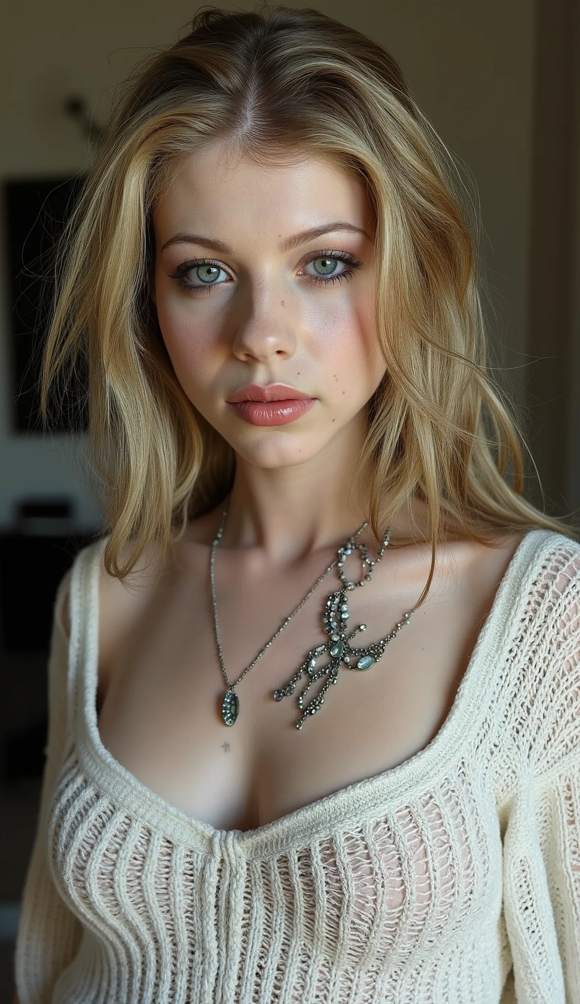 sideboob,detailed eyes,rs,(masterpiece, detailed), styled by Thomas Shotter Boys, a lovely woman, she is from the mid 21st century in Croatia, her hair is blonde, her hair is in a wolf cut, she has side bangs, her hair is parted on one side, her eyes are d...