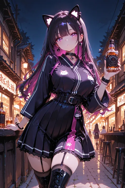 very stylish aesthetics, solo, Extreme Bathrobe Gothic Fashion Women, Beautiful Eyes , black & Purple Multicolor Hair, randomly changing hairstyle based on drill twin hair. BREAK Purple、Pink、dark blue yukata style large fur sleeve jersey top with zipper, \...