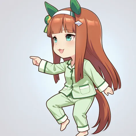 chibi, pointing, standing on one leg, :3, open mouth, meme, parody, simple background, white background, full body, (pajamas), studio lighting, ultra-fine painting, vivid colors, sharp focus, extreme detail, professional with delicate underwear, HDR, UHD, ...