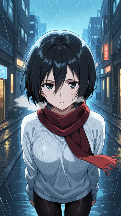 BREAK (masterpiece:1.2), best quality, high resolution, unity 8k wallpaper, (illustration:0.8), (beautiful detailed eyes:1.6),Tokyo backstreets at dusk, steel-blue winter sky fading behind neon-lit buildings, electric signs glowing with sapphire and amethy...