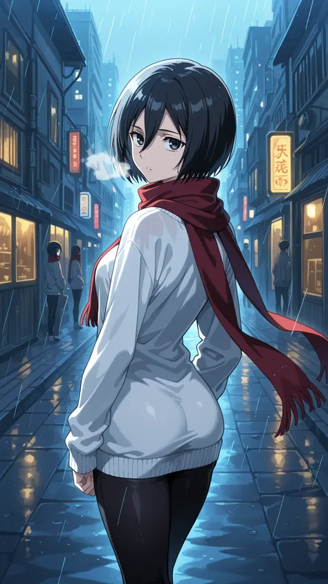 BREAK (masterpiece:1.2), best quality, high resolution, unity 8k wallpaper, (illustration:0.8), (beautiful detailed eyes:1.6),Tokyo backstreets at dusk, steel-blue winter sky fading behind neon-lit buildings, electric signs glowing with sapphire and amethy...