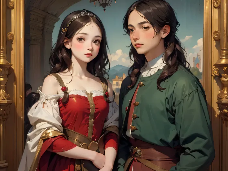 397 ((The Young Princess and the Young Prince)),(short hair),(Neat hair),(Ultra High Definition),(Opulent Palace),(Leonardo da Vinci Style Painting)