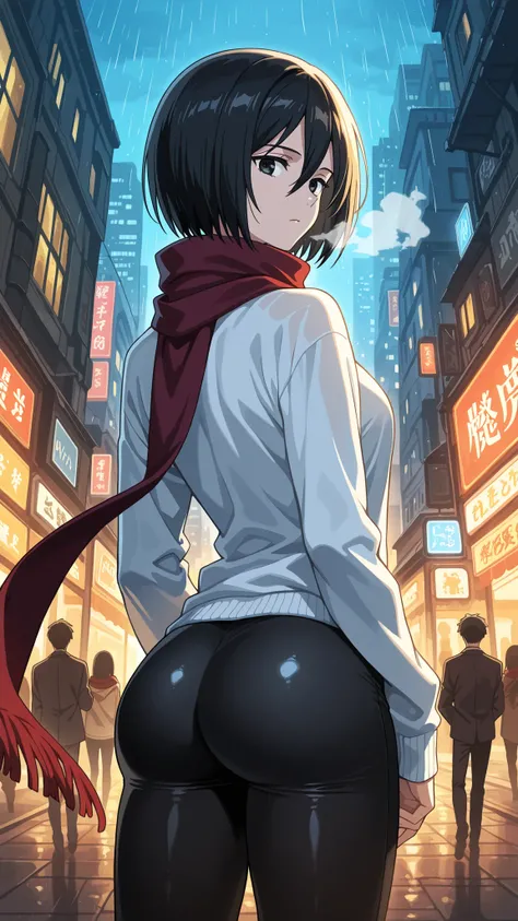BREAK (masterpiece:1.2), best quality, high resolution, unity 8k wallpaper, (illustration:0.8), (beautiful detailed eyes:1.6),Tokyo backstreets at dusk, steel-blue winter sky fading behind neon-lit buildings, electric signs glowing with sapphire and amethy...