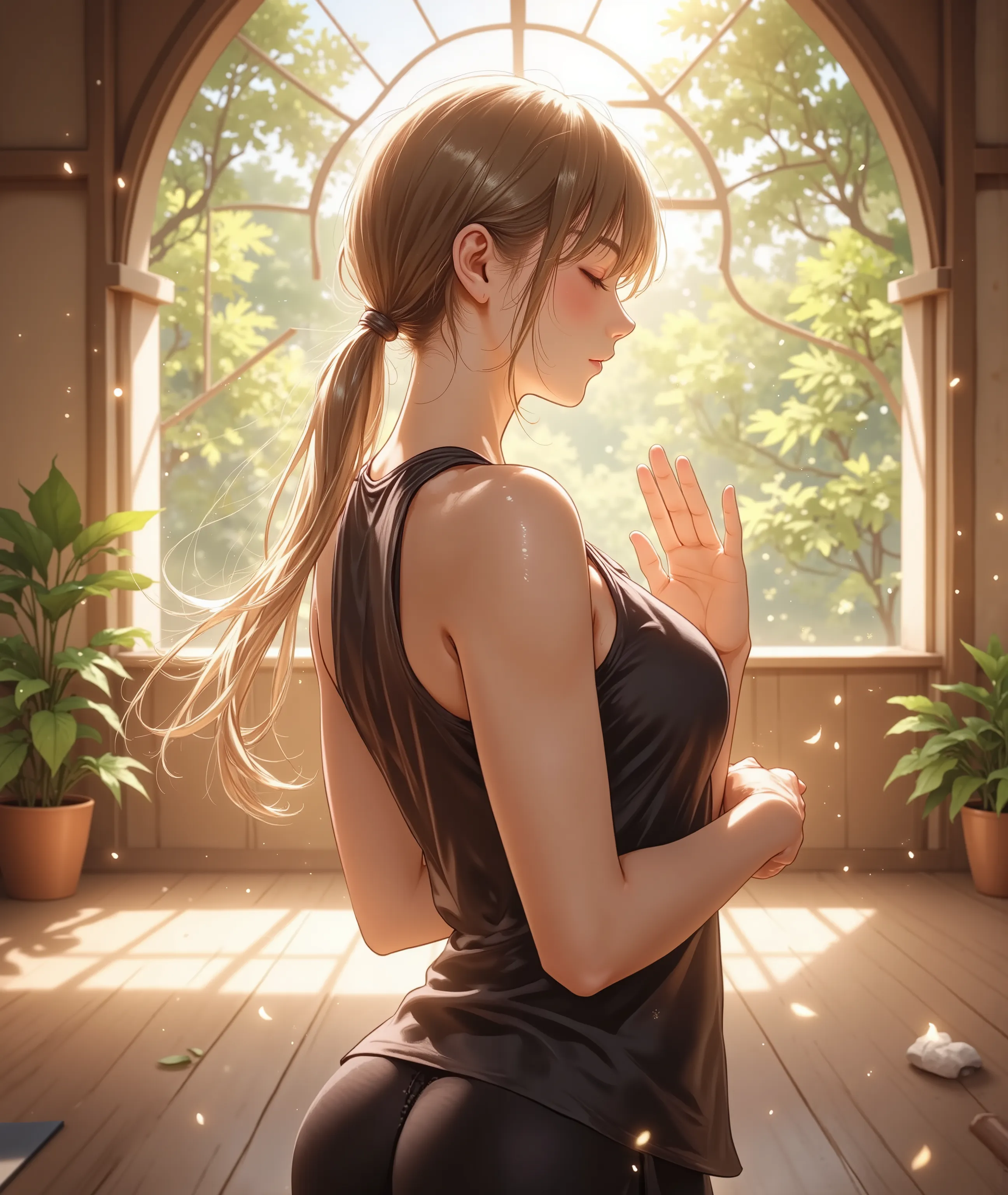 female yoga instructor, sweat, ponytail, Sportswear, 