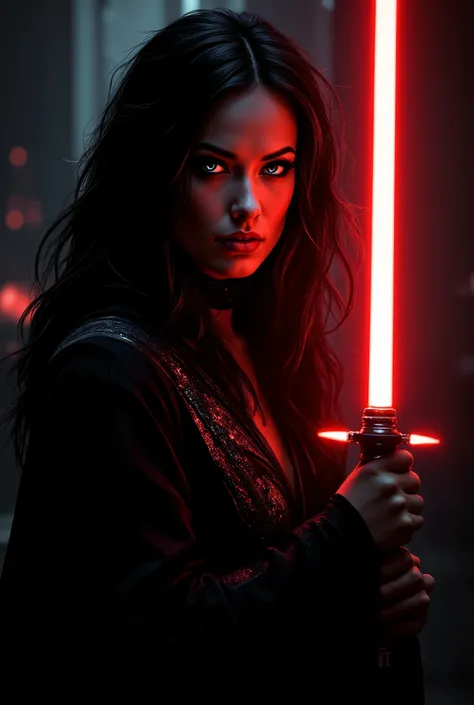 full body shot, female warrior, sith lord, star wars, red lightsaber, intricate details,beautiful detailed eyes, beautiful detailed lips, extremely detailed face, long eyelashes, evil look, diabolic, dramatic lighting, dark fantasy, chiaroscuro, cinematic ...