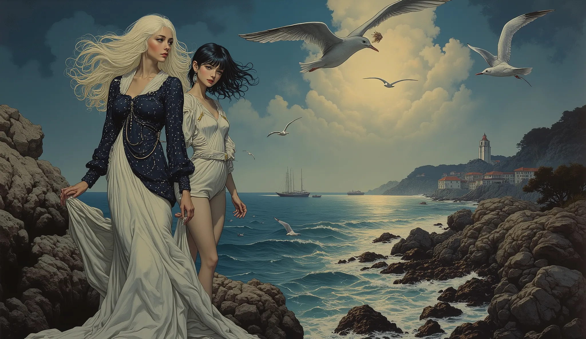unique , Coast , seagulls, Blonde Long, ((Baltolome Style)), darkness,SF, ((top quality, masterpiece)), (More Rights , 高details), 8,000,canvas oil painting
It emits a soft glow, Extraordinary Beauty . ((top quality)), ((masterpiece)), ( details),two...