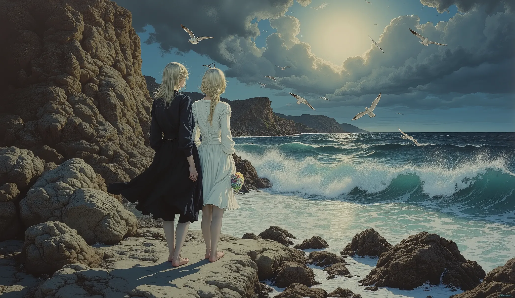 unique , Coast , seagulls, Blonde Long, ((Baltolome Style)), darkness,SF, ((top quality, masterpiece)), (More Rights , 高details), 8,000,canvas oil painting
It emits a soft glow, Extraordinary Beauty . ((top quality)), ((masterpiece)), ( details),two...