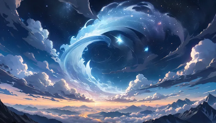 A large cloud in the shape of a ghostly beast, A clearly defined ghostly beast hovers fantastically in the sky,  swirling fog  , flickering halo, clouds of smoke, Spectral Visions, Create a celestial spectacle with a breathtaking celestial scene photos, ca...
