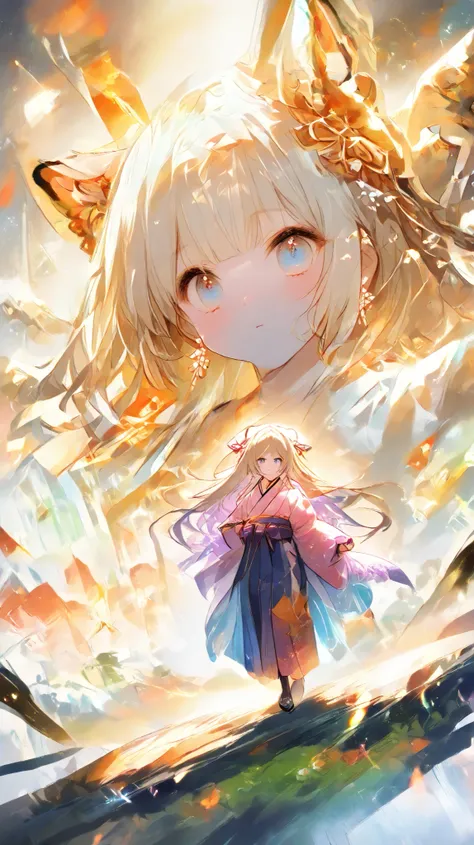  Japanese girls showing off their beautiful and delicate 、  Ultra High Quality , 64k, Waving a sword、Fighting attitude、Stay low、tiger fur 、One person、 girls on the left、 Gold、hair ornaments close to the garden、long hair、half up、I'm wearing a Japanese-style...