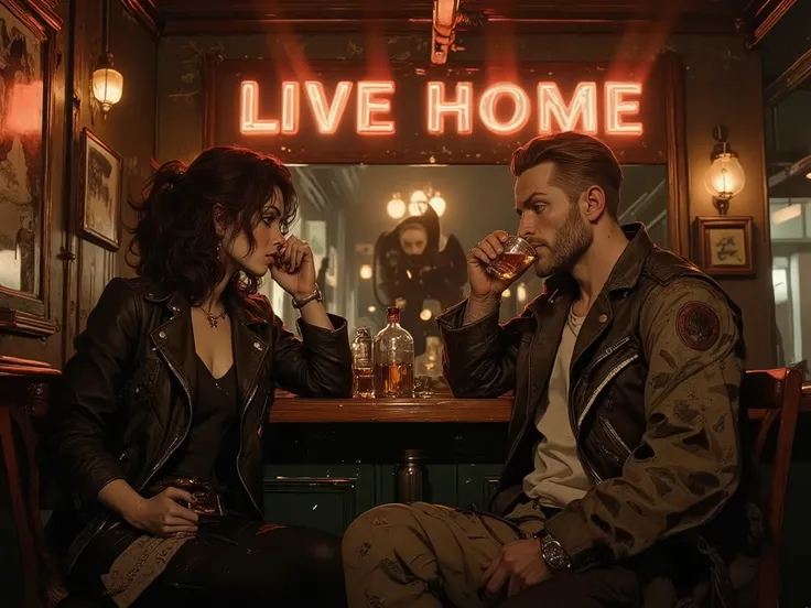 In an old bar on Russell, before closing, a rocker girl with a guitar and a leather jacket is drinking whiskey with an ex-soldier with scars and it seems to both of them that they have found a home and each other