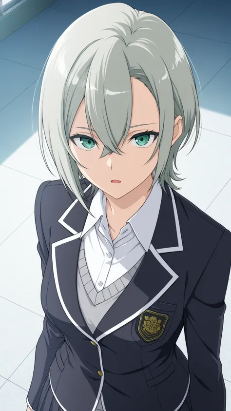 yukishiro mari,SCHOOLGIRL STRIKERS
High quality ,  best quality , masterpiece,  High Resolution , anatomically correct,screencap,anime coloring
1girl, Cool woman,adult,
, gray green hair,green eyes , asymmetrical bangs , hair between eyes ,short hair,breas...
