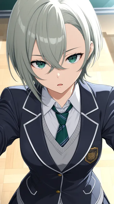 yukishiro mari,SCHOOLGIRL STRIKERS
High quality ,  best quality , masterpiece,  High Resolution , anatomically correct,screencap,anime coloring
1girl, Cool woman,adult,
, gray green hair,green eyes , asymmetrical bangs , hair between eyes ,short hair,breas...