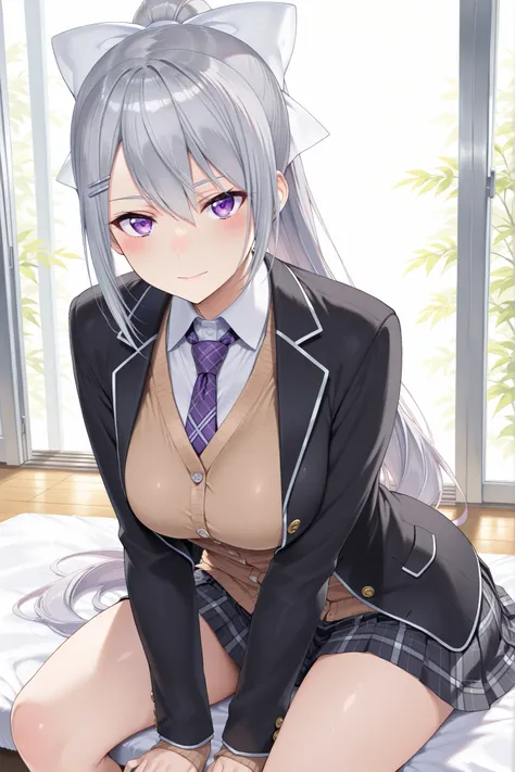 solo,masterpiece,best quality,super fine illustration、finely detail 、clear picture、UHD、HDR, amazing quality, highres, absurdres, very aesthetic, high resolution, ultra detailed, perfect details,nijikaede,purple eye,grey hair,long eyelashes,long hair,ponyta...