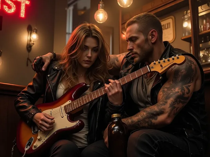 In an old bar on Russell, before closing, a rocker girl with a guitar and a leather jacket is drinking whiskey with an ex-soldier with scars and it seems to both of them that they have found a home and each other
