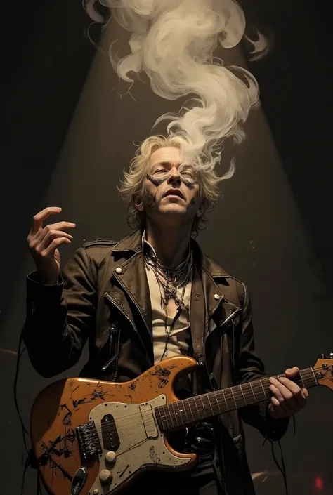 Jazz rock singer with shabby electric guitar and sarcastic songs