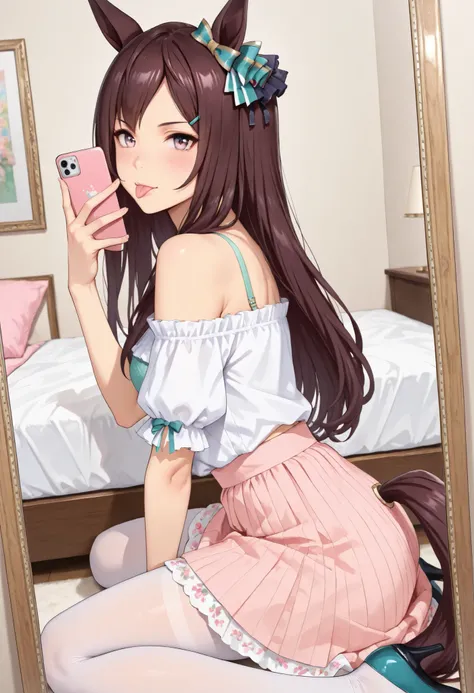 (masterpiece, best quality, perfect face:1.4), wide angle, mejiro dober \(umamusume\), 1girl, floating hair, horse ears, ear ornament, horse tail, tail on the lower back, proportional body, proportional, beautiful hair, beautiful face, beautiful detailed e...