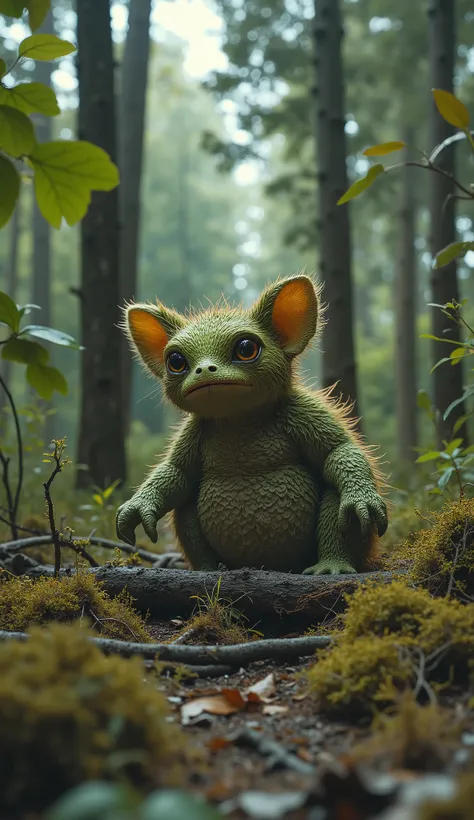 live-action、real、8K、HDR、In the woods、A cute monster of a strange breed lives