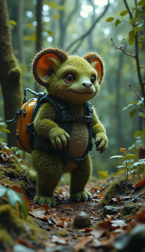 live-action、real、8K、HDR、In the woods、A cute monster of a strange breed lives