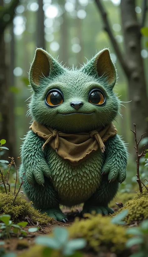 live-action、real、8K、HDR、In the woods、A cute monster of a strange breed lives