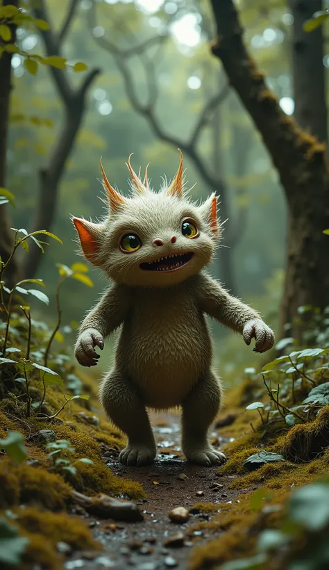 live-action、real、8K、HDR、In the woods、A cute monster of a strange breed lives