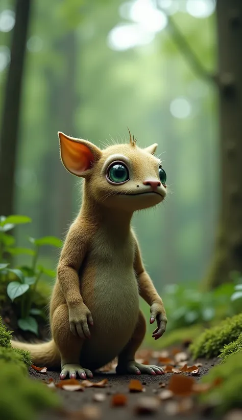 live-action、real、8K、HDR、In the woods、A cute monster of a strange breed lives