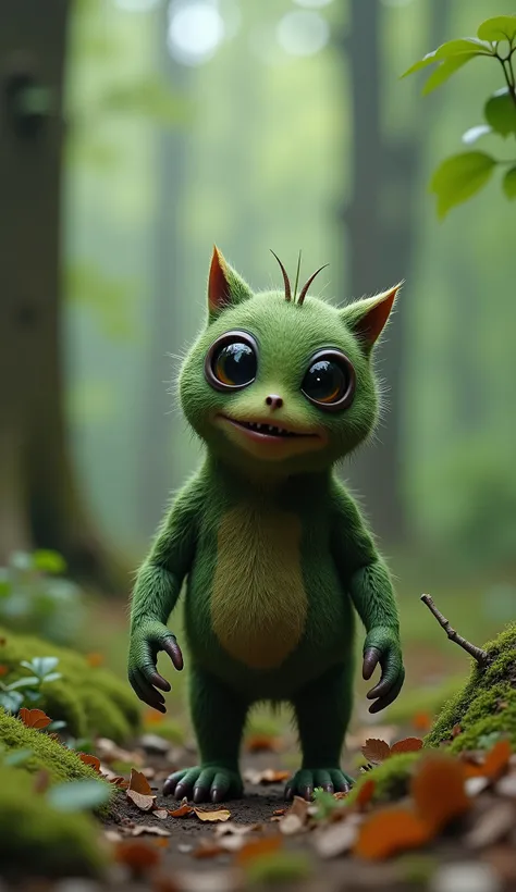live-action、real、8K、HDR、In the woods、A cute monster of a strange breed lives