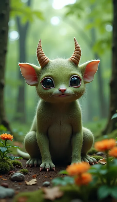 live-action、real、8K、HDR、In the woods、A cute monster of a strange breed lives