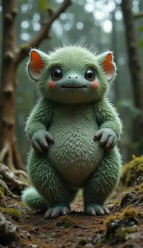 live-action、real、8K、HDR、In the woods、A cute monster of a strange breed lives