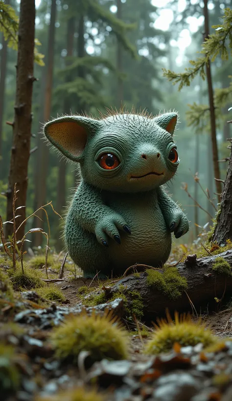 live-action、real、8K、HDR、In the woods、A cute monster of a strange breed lives