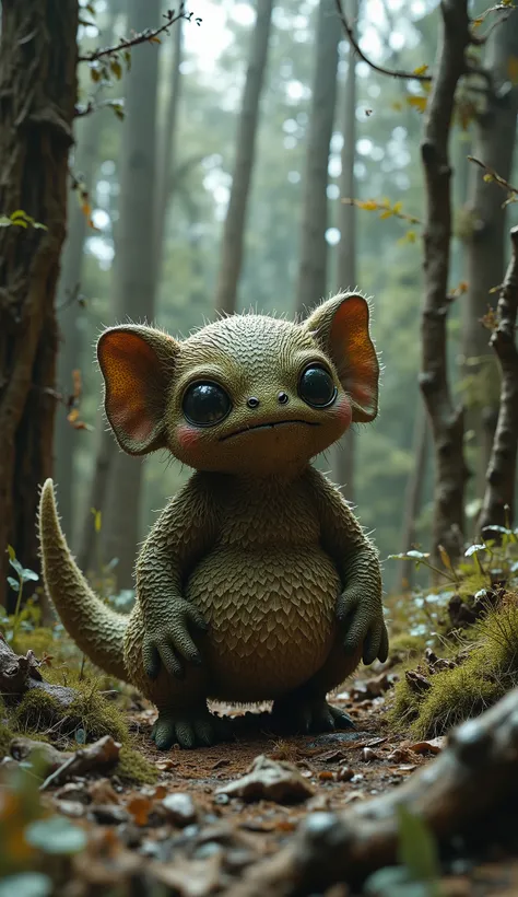 live-action、real、8K、HDR、In the woods、A cute monster of a strange breed lives
