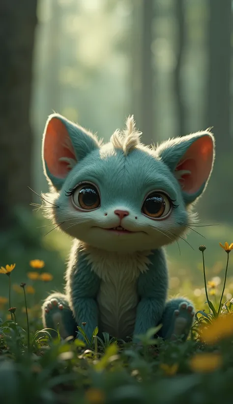 live-action、real、8K、HDR、In the woods、A cute monster of a strange breed lives