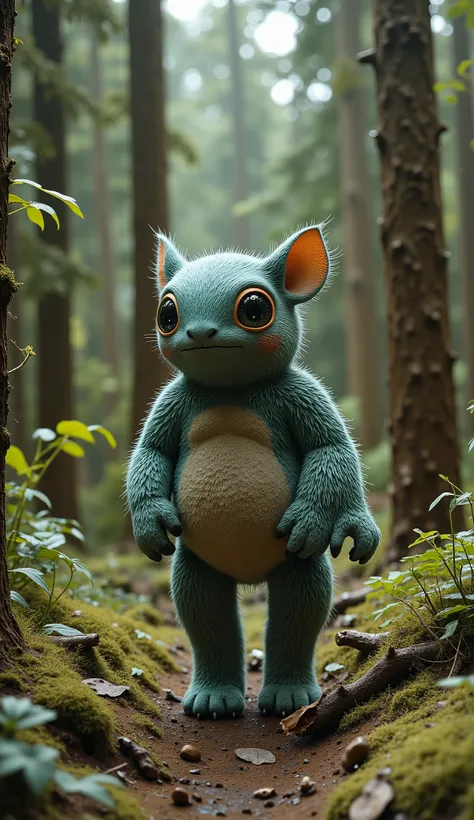 live-action、real、8K、HDR、In the woods、A cute monster of a strange breed lives