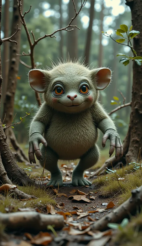 live-action、real、8K、HDR、In the woods、A cute monster of a strange breed lives