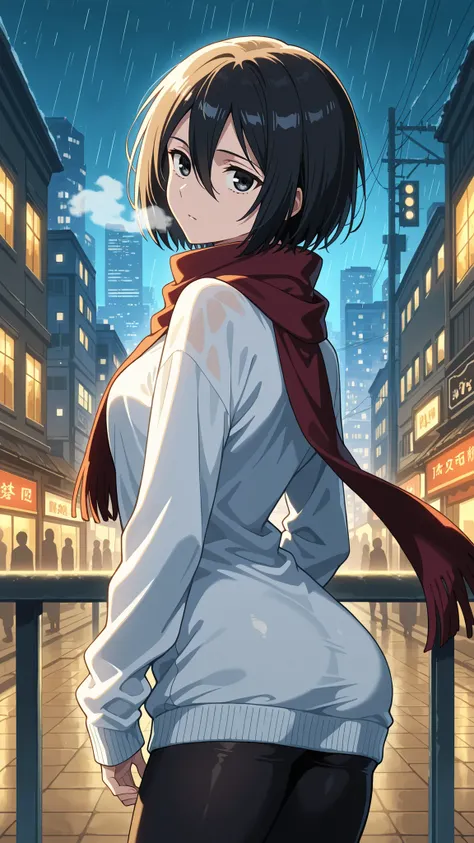 BREAK (masterpiece:1.2), best quality, high resolution, unity 8k wallpaper, (illustration:0.8), (beautiful detailed eyes:1.6),Tokyo backstreets at dusk, steel-blue winter sky fading behind neon-lit buildings, electric signs glowing with sapphire and amethy...