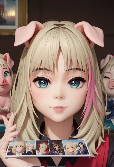 Rika Kawai, beautiful eyes, Beautiful and delicate lips, Highly detailed eyes and face, Long Eyelashes, cute pig face, หูหมูที่cute, Pig nose, Pork leg, Pigtail , (Best Quality,4K,8k,high resolution,Masterpiece:1.2),high detail look in front of the camera,...