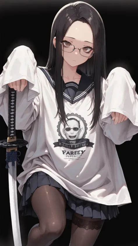 ,,JK,oversized shirt,Shelley Gee, (masterpiece, top quality, High precision in selection: 1.2), , Alone, (masterpiece, best quality:1.2), baltolomeobari , Kiyomi , (1girl, solo), (long black hair, STRAIGHT HAIR, Forehead), brown eyes, (Serofu, lace fabric...