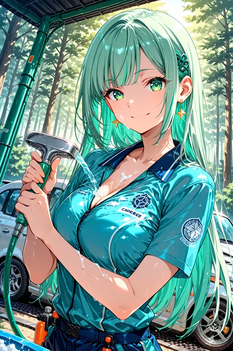 masterpiece, anime artwork, score_9_up, score_8_up, flat anime style, 1girl, 20 years old, delicate Japanese facial features, small refined nose, naturally arched eyebrows, large expressive forest green eyes with intricate kaleidoscopic iris patterns featu...