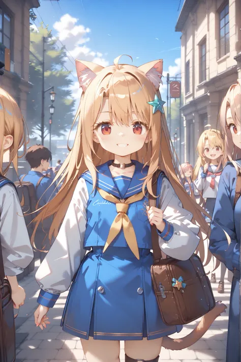((masterpiece, High Quality, high resolution, 8k, 4K)) 2 people、 Illyasviel von Einzbern(destiny/Kaleido Star Raina Prisma Liya), CHLOE VON EINZBERN(destiny/Kaleido Star Raina Prisma Liya), , long hair, blond hair, (Red Eyes:1.3), (split bangs:1.5), smil...